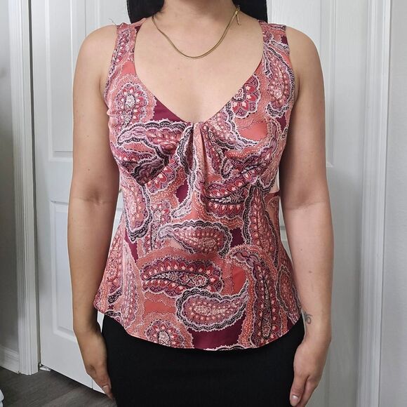 Loft Y2K Dainty Paisley Floral Satin Sleeveless V Neck Top blouse size XS - Picture 2 of 11